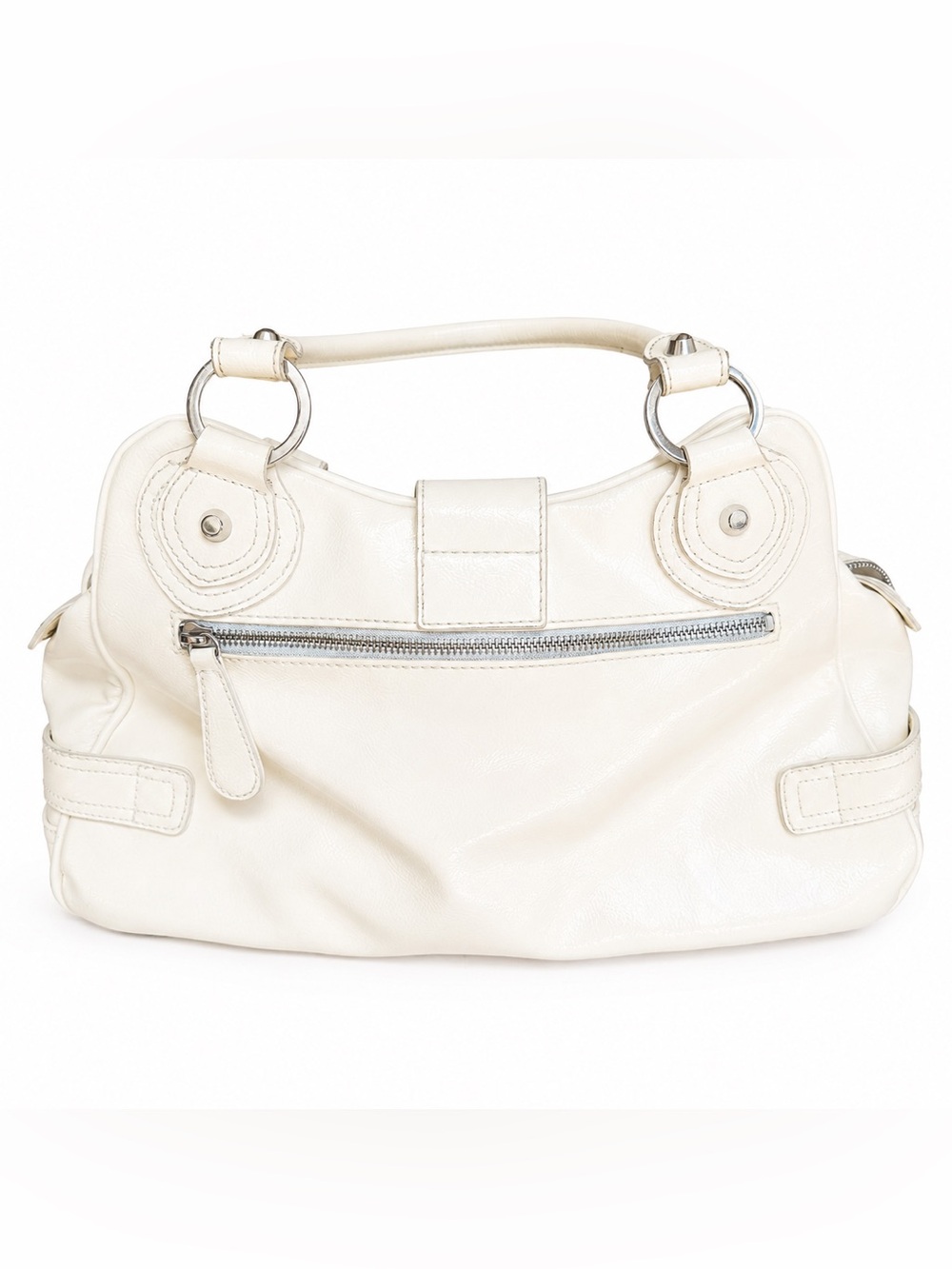 GUESS white Patent Leather Satchel Bag 90% New Large Shoulder Purse - Picture 2 of 4